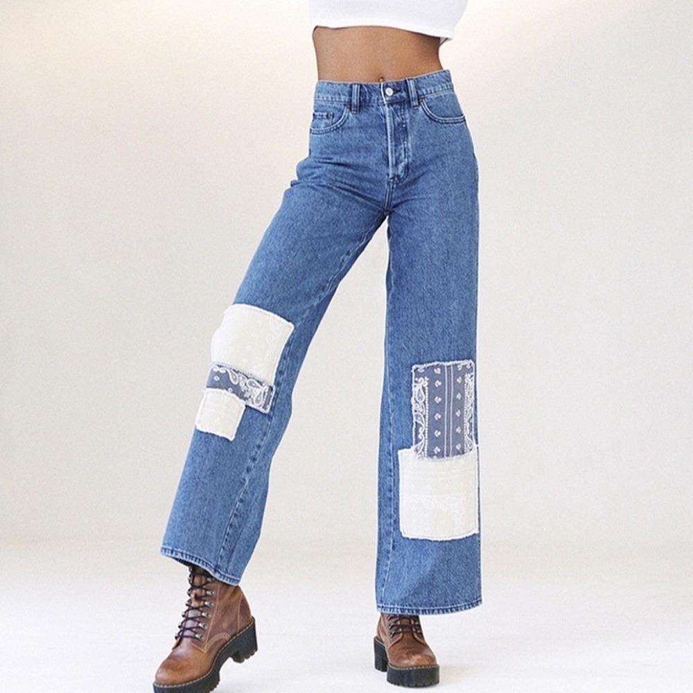 Pacsun Bandana Patch Baggy Jean Womens 25 Patchwork Wide Leg Button Fly 28x31